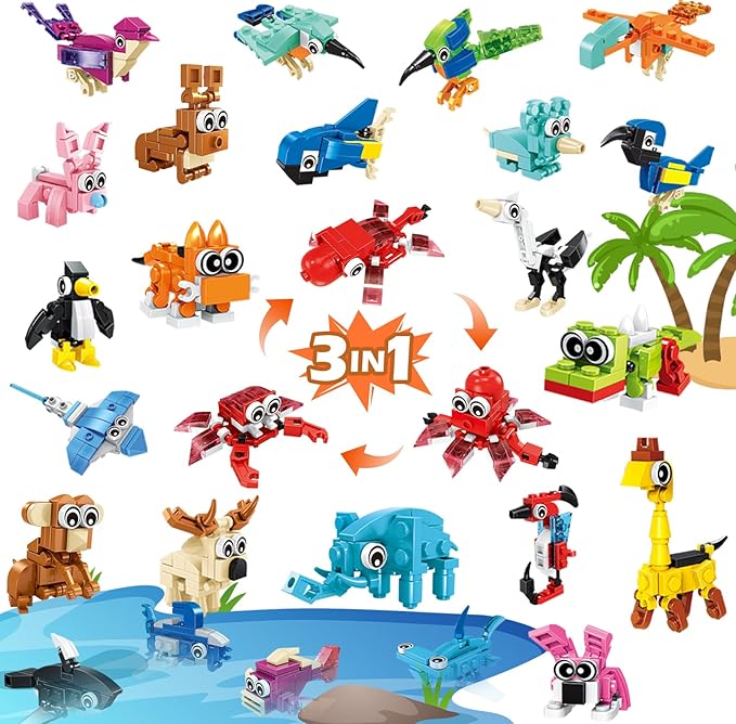 24 Pack Mini Animals Easter Building Block Toy Stocking Stuffers Classroom Prizes Goodie Bags Fillers Building Set Birthday Gifts Party Favors for Boys Girls Ages 6 8 10 12