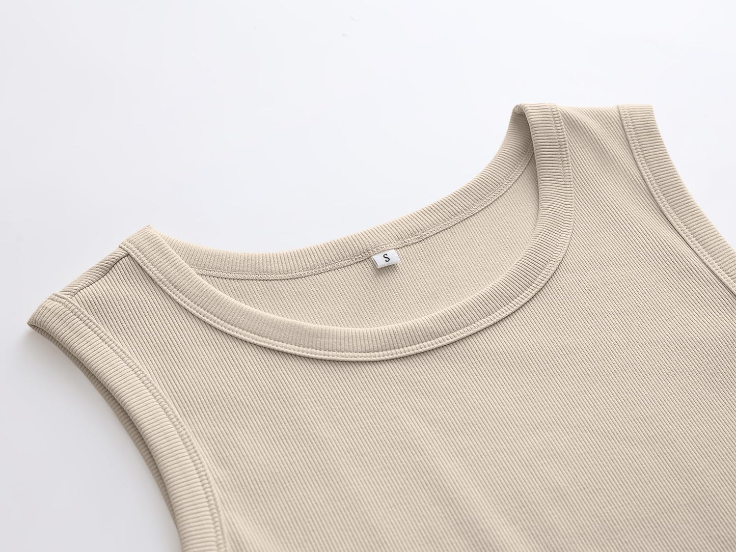 ANRABESS Womens Sleeveless High Neck Tank Tops Fashion Summer Casual Basic Slim Fit Ribbed Racerback Top Shirt Clothes Beige Small