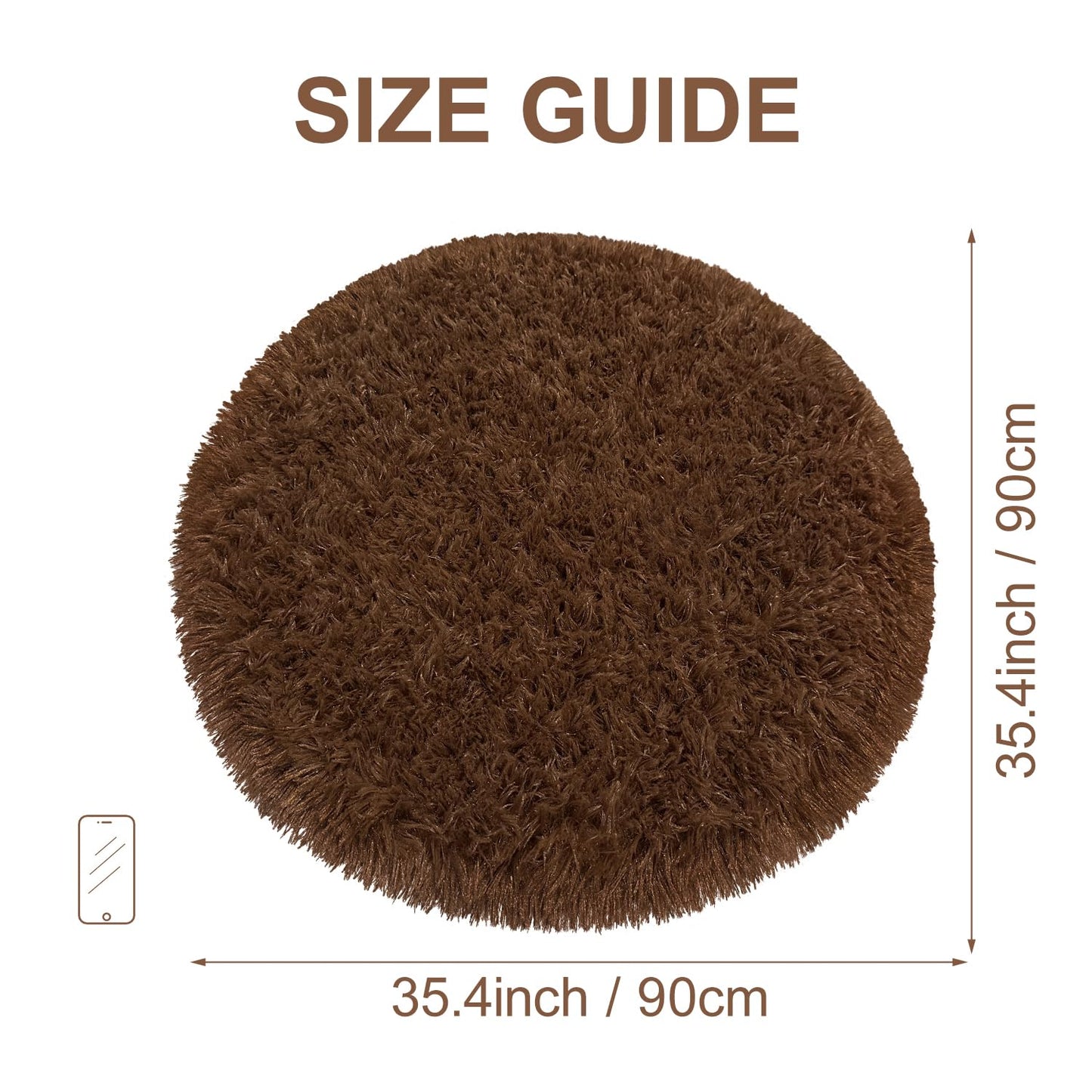 Fixseed Brown Round Area Rugs 3 Ft Small Fluffy Rug for Bedroom Shaggy Circle Rug, Soft Furry Carpet for Teen's Room Aesthetic Décor Circular Carpet for Baby Nursery Dorm Living Room Home Decor