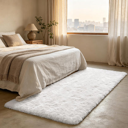 Shag Runner Rug for Bedroom Living Room 2x6 Upgrade Non-Slip Fluffy Soft Bedside Rugs,White Shaggy Carpet for Kids Girls Boys Dorm Nursery Home Decor Aesthetic