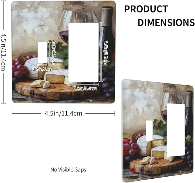 Decorative Art Light Switch Covers Wineglass & Artisanal Cheeses 2 Gang Single Toggle Rocker Combination Electrical Faceplate Switchplate Wall Plate for Home Decor