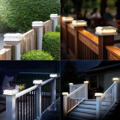 Brightever 4x4 Solar Post Cap Lights Outdoor, Waterproof Solar Powered Fence Post Lights for 5x5 Vinyl/Wooden, White Outside 16LEDs Warm/Cool Lighting Deck Light for Garden, Patio, Porch, 12-Pack
