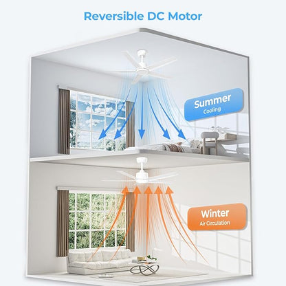 ocioc 44 Inch Ceiling Fans with Lights and Remote,Reversible Quiet DC Motor,Dimmable,Stepless Color Temperatures,Modern White Ceiling Fan for Bedroom,Living Room,Dining Room