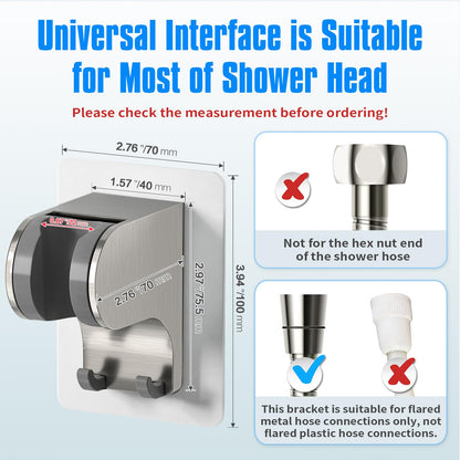 JONKEAN Shower Head Holder Without Drilling, 3m Handheld Shower Head Holder Adhesive, 50°Adjustable Shower Wand Holder Wall Mount, Shower Head Bracket with Hook (Brushed Nickel, 1 Pack)