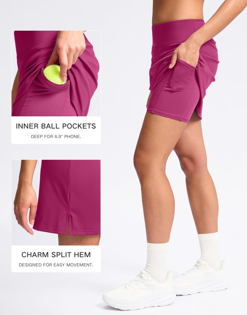 SANTINY 16" Skorts for Women with 2 Pockets High Waisted A Line Pickleball Golf Skort Casual Athletic Tennis Skirt (Rose_M)