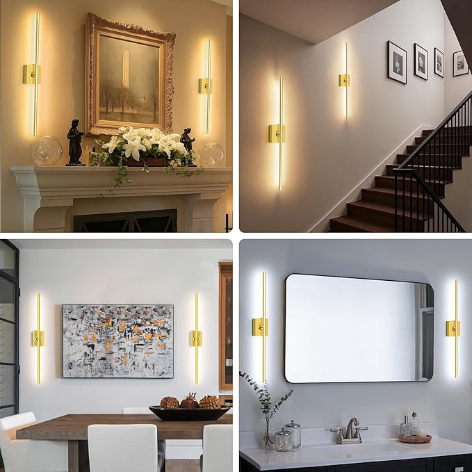 Eneru Battery Operated Wall Sconce Lights - 10000mAh Rechargeable Wireless Wall Sconces Set of Two with Touch and Remote, 360° Rotate, 4 Colors LED Wall Lamp for Living Room Bedroom Hallway (Gold)