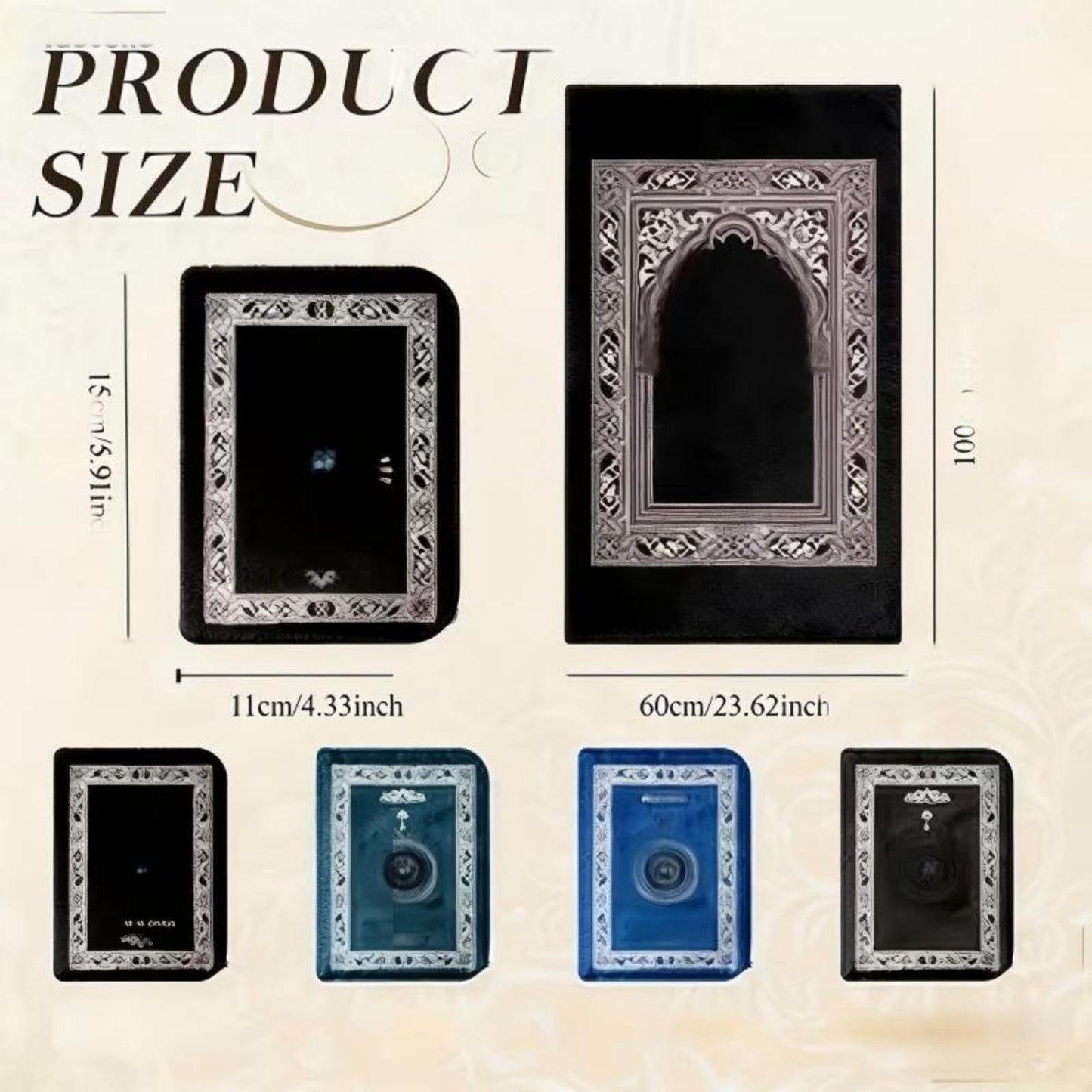 Portable Polyester Muslim Prayer Mat, Square Unnapped Woven Fabric with Directional Compass for Travel & Daily Prayer(D.Green)