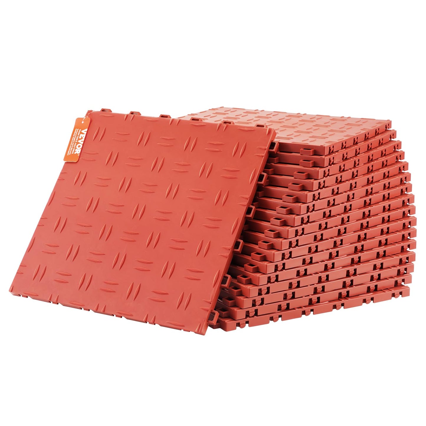 VEVOR Garage Floor Tiles 12 x 12 x 0.53 inch, Interlocking Design Ease of Installation Double-Sided Texture Non-Slip Sturdiness, for Garages, Basements, Repair Shops, Red, 25 Pack