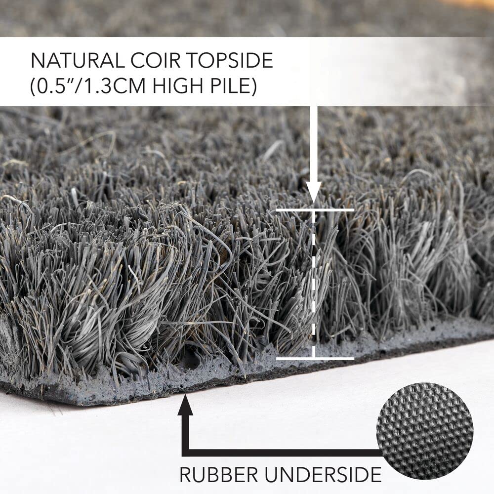 mDesign Rectangular Coir and Rubber Entryway Welcome Doormat with Natural Fibers for Indoor or Outdoor Use - Decorative Script Welcome Design - 36" x 22" - Natural/Gray