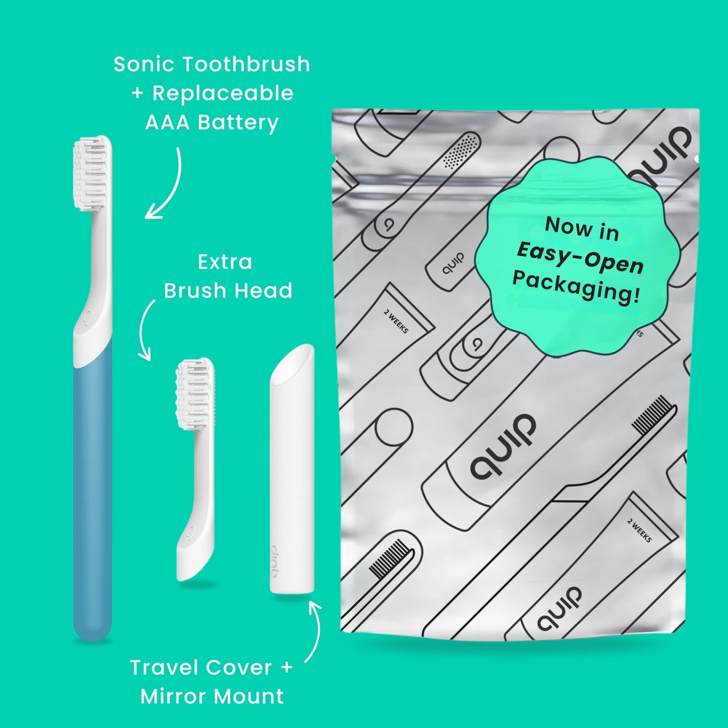 Quip Sonic Electric Toothbrush for Adults - Time Travel & Soft Bristles with Travel Case & Replacement Brush Head - 3 Month Battery Life, Plastic Handle - Magenta