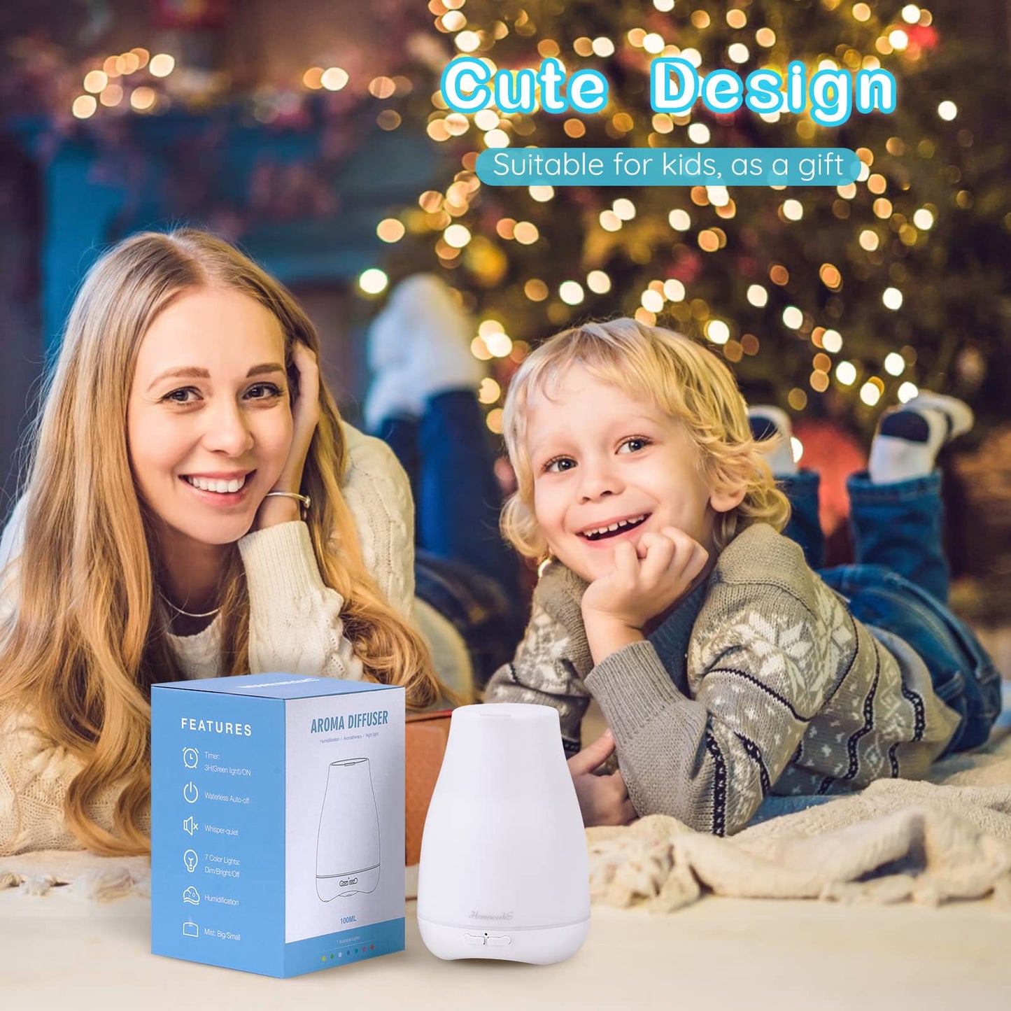 Homeweeks Diffusers, 100ml Colorful Essential Oil Diffuser with Adjustable Mist Mode, Auto Off Aroma for Bedroom/Office/Trip (100 ML 1 Pack)