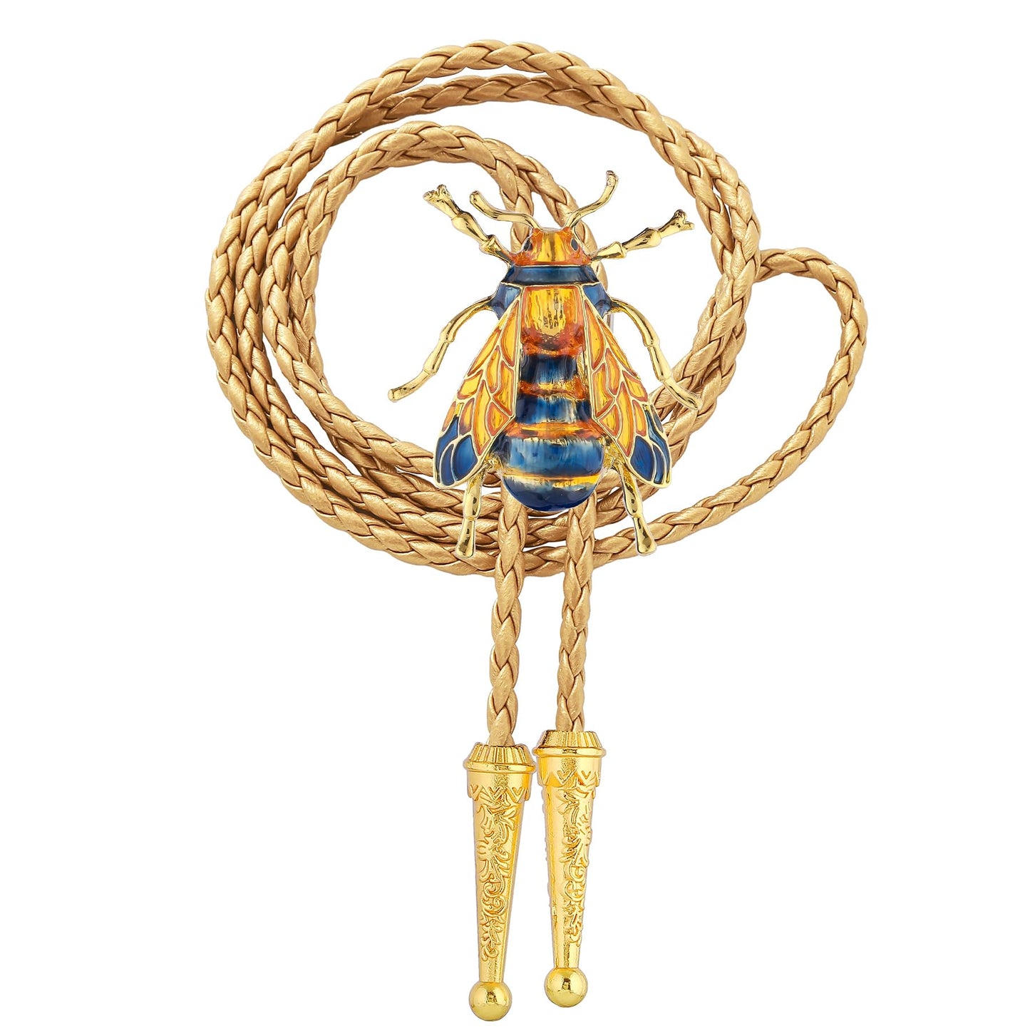 GelConnie Gold Bolo Tie 3D Bee Western Ties for Men Bolo Handmade Bumblebee Bolo Tie Western Cowboy Leather Necktie Adjustable