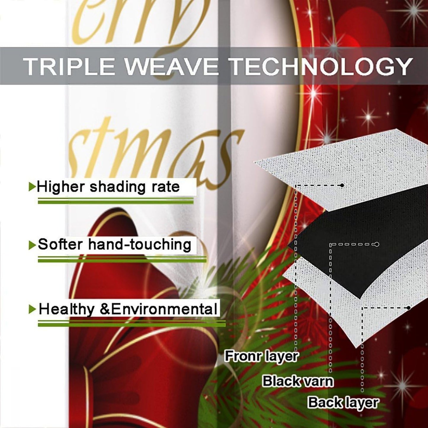 Merry Christmas Curtains Red Sparkling Dingdang Winter Christmas Holiday Bell Festivals Atmosphere Blackout Window Treatment for Happy Festival Living Room Bedroom Home Decor Window Drapes 52"W X 84"L