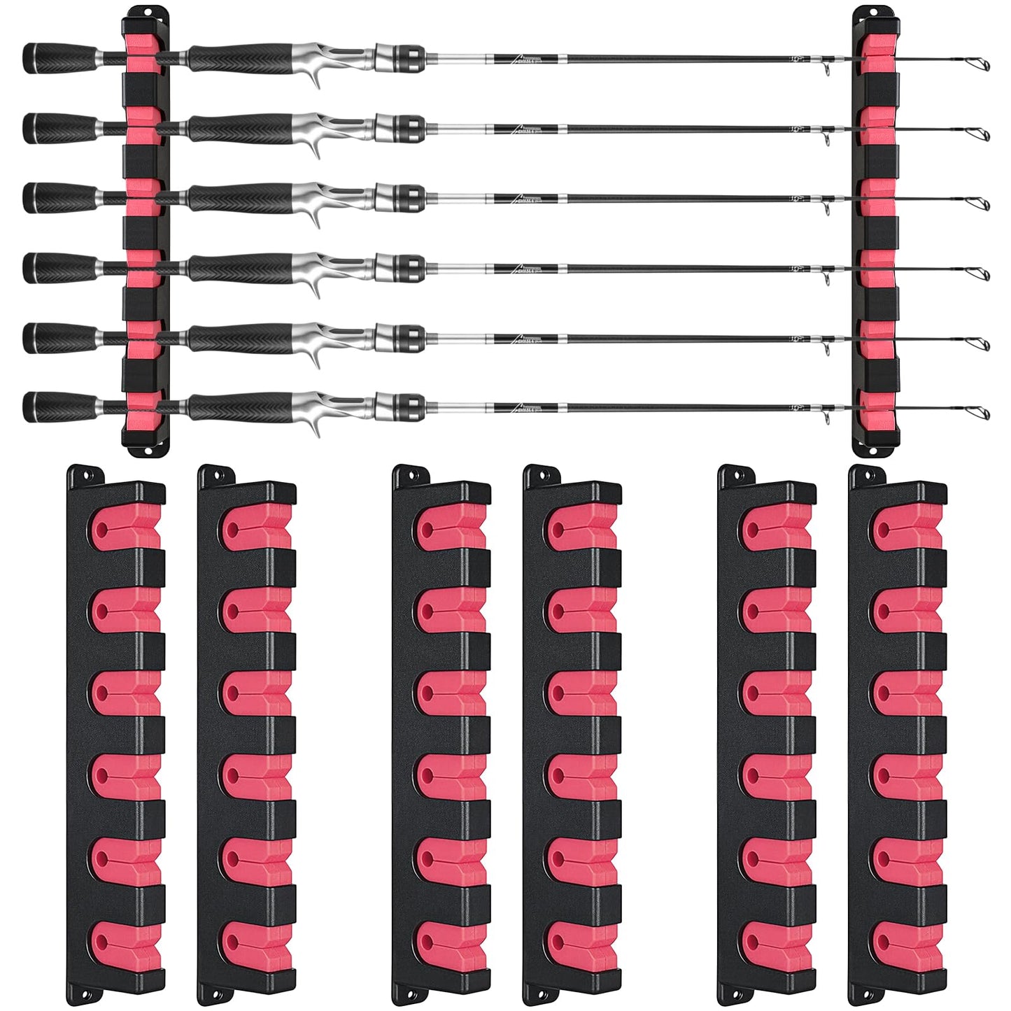 Teyva Daily 3 Set Fishing Rod Holders for 18 Garage Fishing Rod Rack Wall Mount Fish Pole Holders for Boat Room Vertical Horizontal Pole Storage Boat Accessories Gifts for Men (Horizontal)