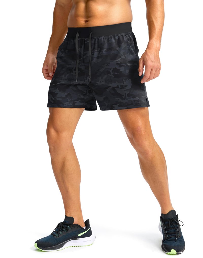 Soothfeel Men's Running Shorts with Zipper Pockets 9"/ 7"/ 5" Lightweight Quick Dry Basketball Gym Workout Athletic Shorts for Men (Grey Camo, XL)