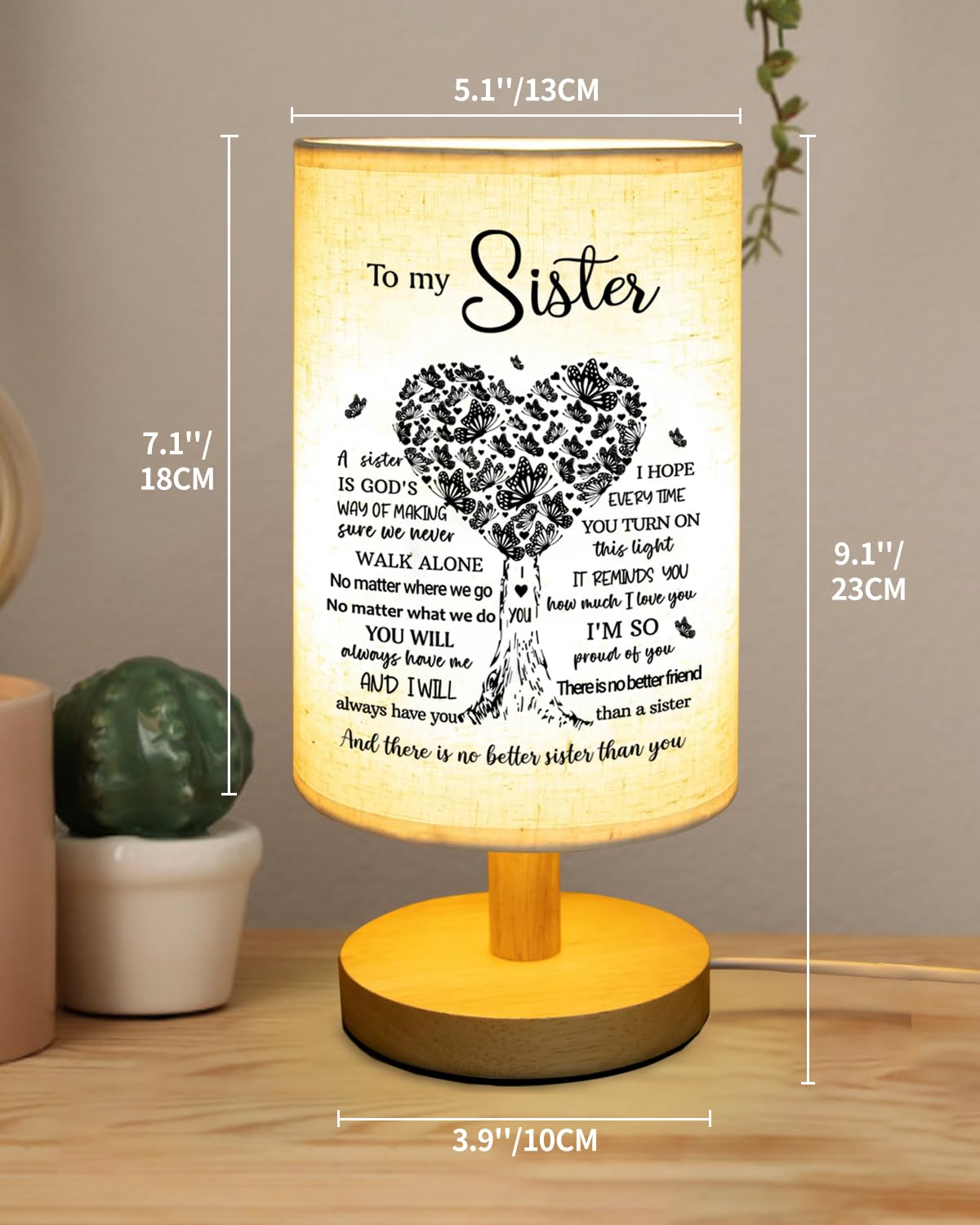 Gorgifty Sisters Gifts from Sister, to Sister Fabric Table Lamp, Sister Mothers Day Birthday Graduation Gifts for Sister, Bedside Table Lamp Gifts for Sisters from Sisters Adult