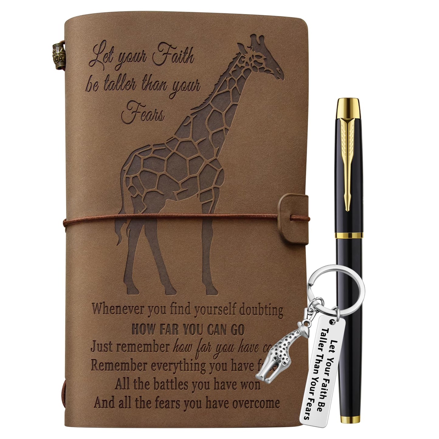 Xeboba Giraffe Gifts Leather Journal Notebook with Pen and Keychain Inspirational Giraffe Lover Gifts for Women Girl Refillable Sketchbook, Travel Diary, Lined Planner, 7x5 Inches