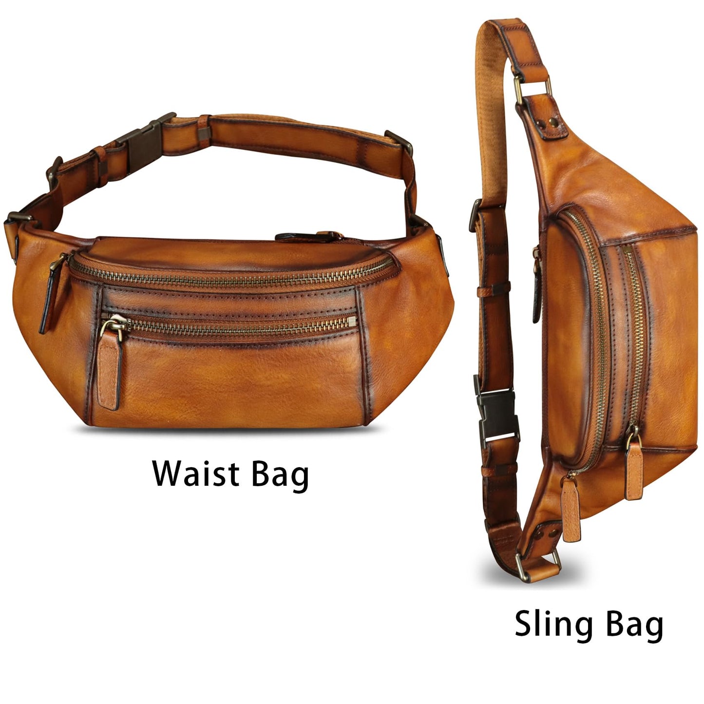 Genuine Leather Fanny Pack for Women and Men Vintage Real Leather Waist Bag Hip Bum Crossbody Sling Bags (Brown)