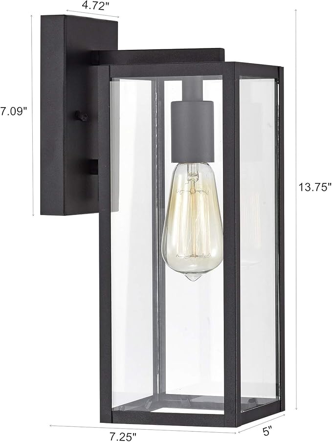 MICSIU Black Outdoor Wall Light Fixture 2 Pack, Clear Glass Exterior Wall Sconce Modern with E26 Base Socket, 13.75 Inch Outside Lights for House, Yard, Shop, Doorway, Pathway, Balcony