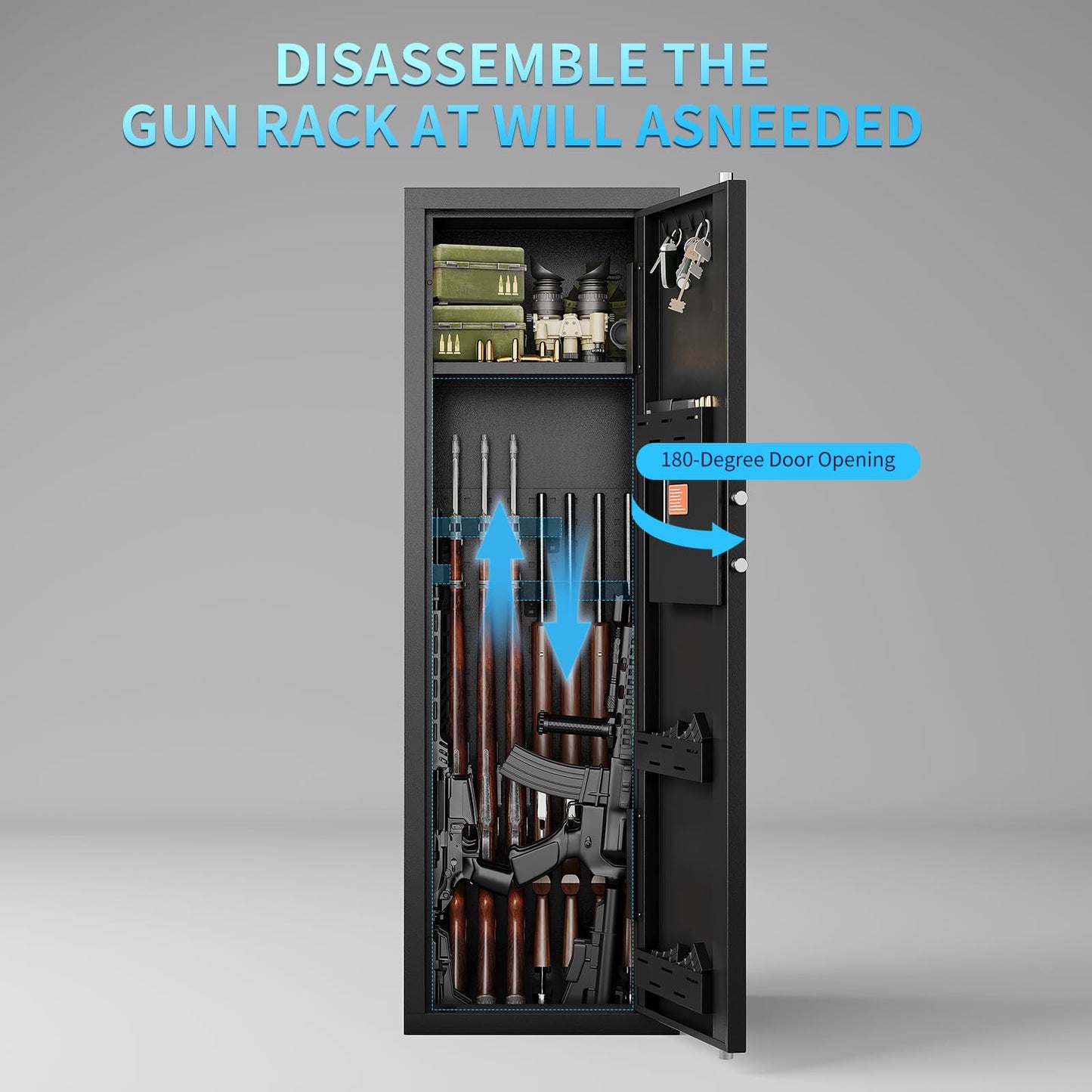 KAER Gun Safe, 16 Gun Safe for Rifles and Pistols, Large Capacity Biometric Rifle Safe, Gun Cabinet, Gun Locker for Home with Removable Shelf, Secure Storage for Shotguns & Firearms with Optics