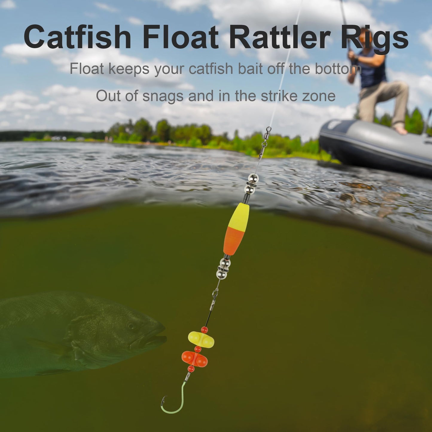 Bombrooster 6Pcs Santee Catfish Rig Set, Float Rig for Freshwater Fishing