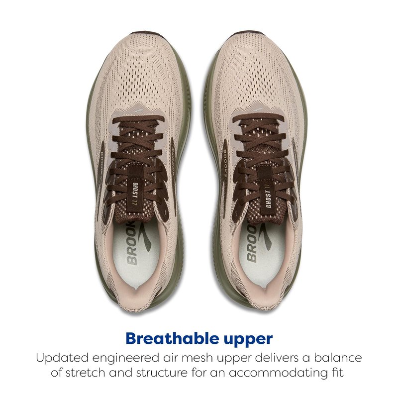 Brooks Men’s Ghost 17 Neutral Running Shoe - Chateau Gray/Brown/Olive - 10.5 Medium