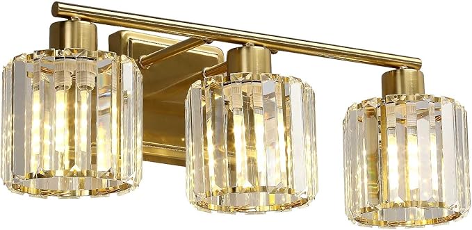 3 Lights Bathroom Vanity Light Fixtures, Modern Crystal Wall Lighting Fixtures, Wall Sconces, Wall Lamp for Over Mirror, for Bedroom Living Room Hallway