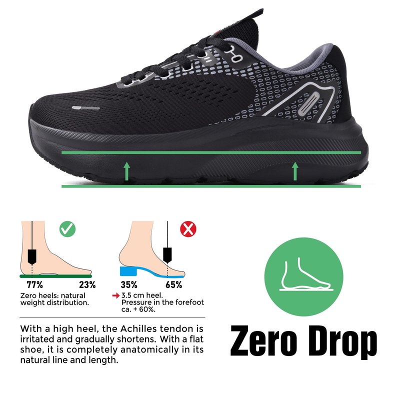 JACKSHIBO Wide Toe Box Shoes for Men Arch Support Shoes Wide Width Sneakers for Running Walking Athletic Tennis Orthopedic Plantar Fasciitis Workout with Thick Cushioned Zero Drop Sole Black
