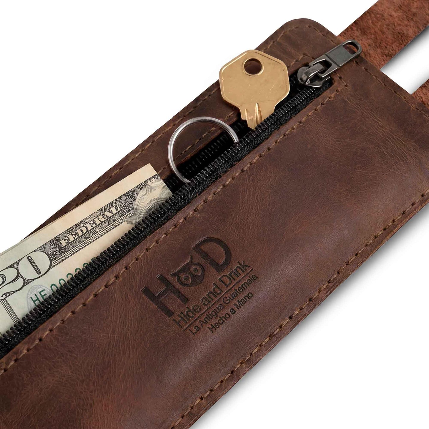 Hide & Drink, Stylish Wrist Wallet Cuff XL, Wristband with Secret Pouch, Cash Holder, Money Organizer, Full Grain Leather, Handmade, Bourbon Brown
