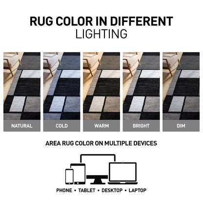 Rugshop Contemporary Modern Boxes for Home Office,Living Room,Bedroom,Kitchen Non Shedding Area Rug 3'3" x 5'3" Gray