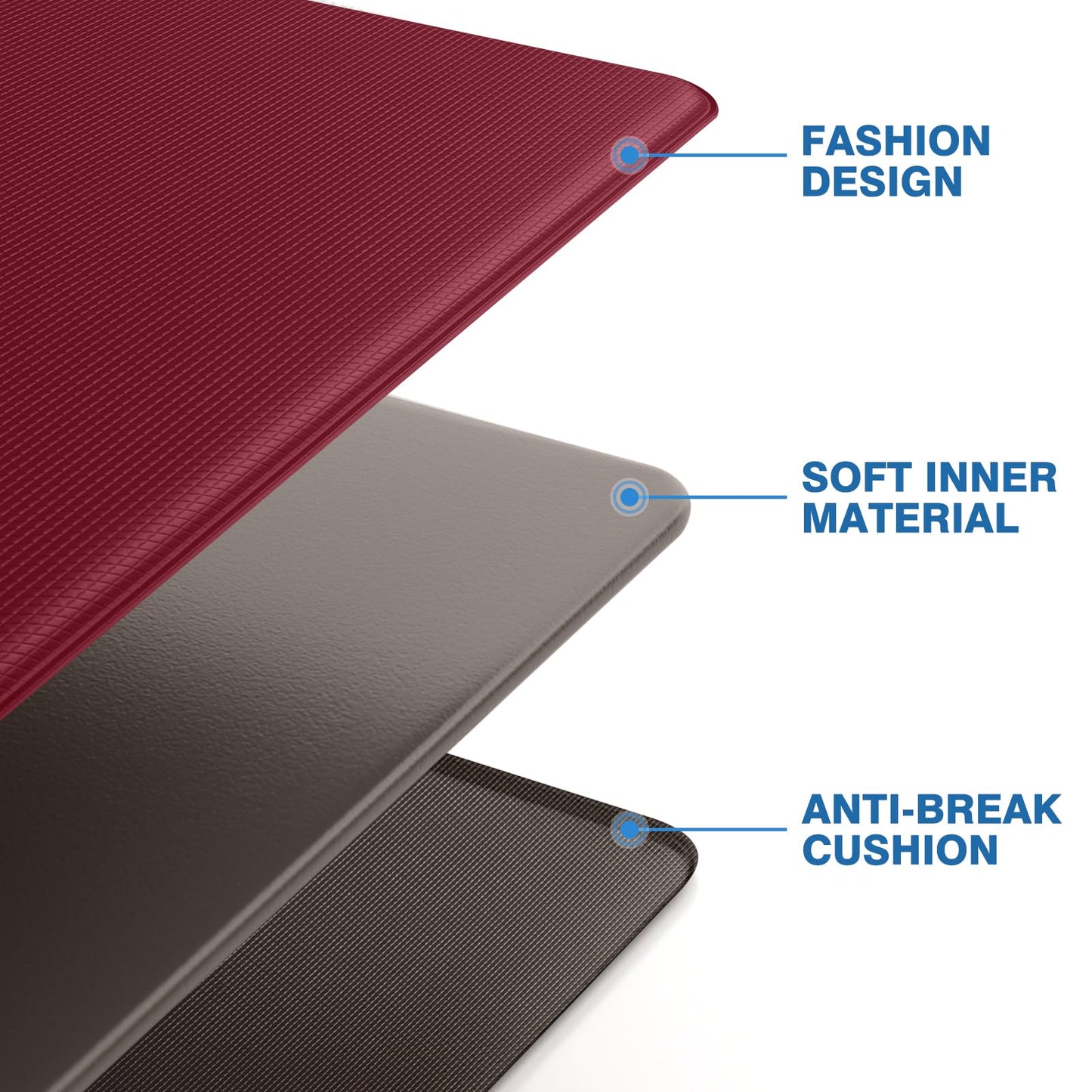 StepRite Kitchen Mats, 2PCS Kitchen Rugs, Cushioned Anti Fatigue Kitchen Mats for Floor, Non-Slip Standing Desk Mat, Waterproof Kitchen Rug Set for Kitchen, Floor, Office, 17.3"x30"+17.3"x47", Red