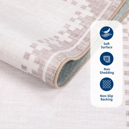 GarveeHome 9x12 Large Beige Area Rugs Cross Bordered Washable Low Pile Indoor Carpet Perfect for Living Room Home Office Bedroom Modern Non Slip Soft Dining Room Farmhouse Rug, Light Camel/Seashell