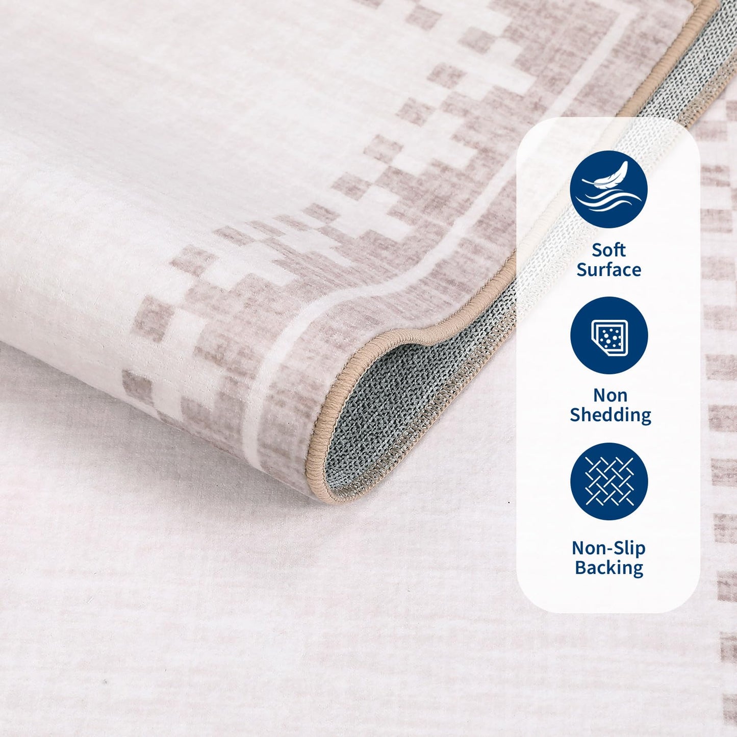 GarveeHome 2x6 Washable Entryway Hallway Runner Rug with Non Slip Back Cross Bordered Low Pile Living Room Bedroom Bathroom Carpet Modern Geometric Neutral Indoor Rugs, Light Camel/Seashell