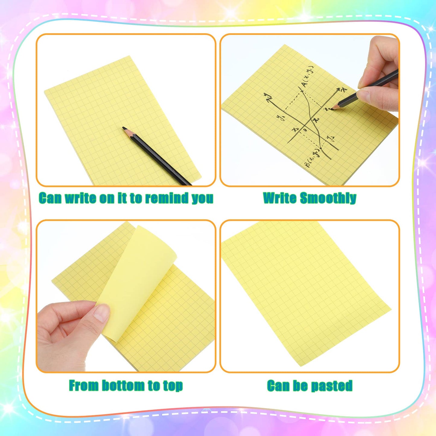 12 Pads Grid Paper Sticky Notes Writing Notepad 4 x 6 Inch Grid Lines Sticky Notes Graph Paper with Black Lines Notepad Memo for Office Home, 50 Sheet Each(Mixed Color)