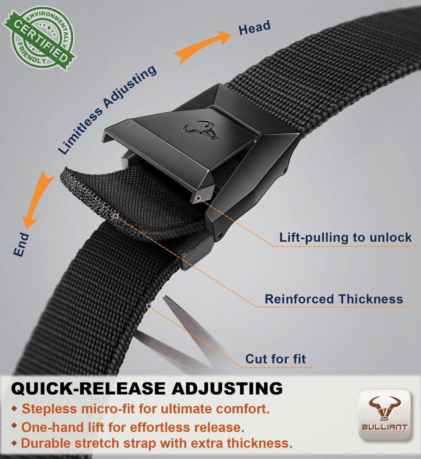BULLIANT Men Tractical Belt,Stretch Western Rigger Web Belt For Cowboy Military Heavy Duty Hiking Hunting 1.5"-Cut For Fit(Black,28"-34" Waist Adjustable)