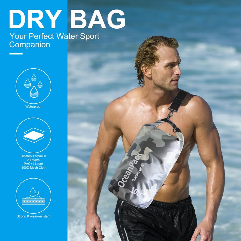 Cekikibi Waterproof Dry Bag 30L, Dry Sack for Kayaking Rafting Boating Beach Surfing Swimming, Camping, Hiking, Beach, Fishing Green Backpack with Waterproof Phone Case