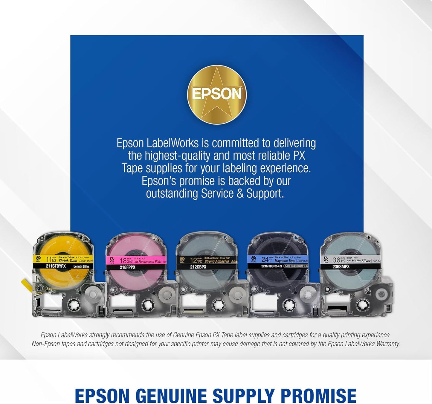 Epson LABELWORKS 209IBYPX-5PK Genuine PET (Polyester) Tape Cartridge - Black on Yellow Label Maker Tape, Strong Adhesive - 3/8" (9MM) Wide, 30' - 5 Pack