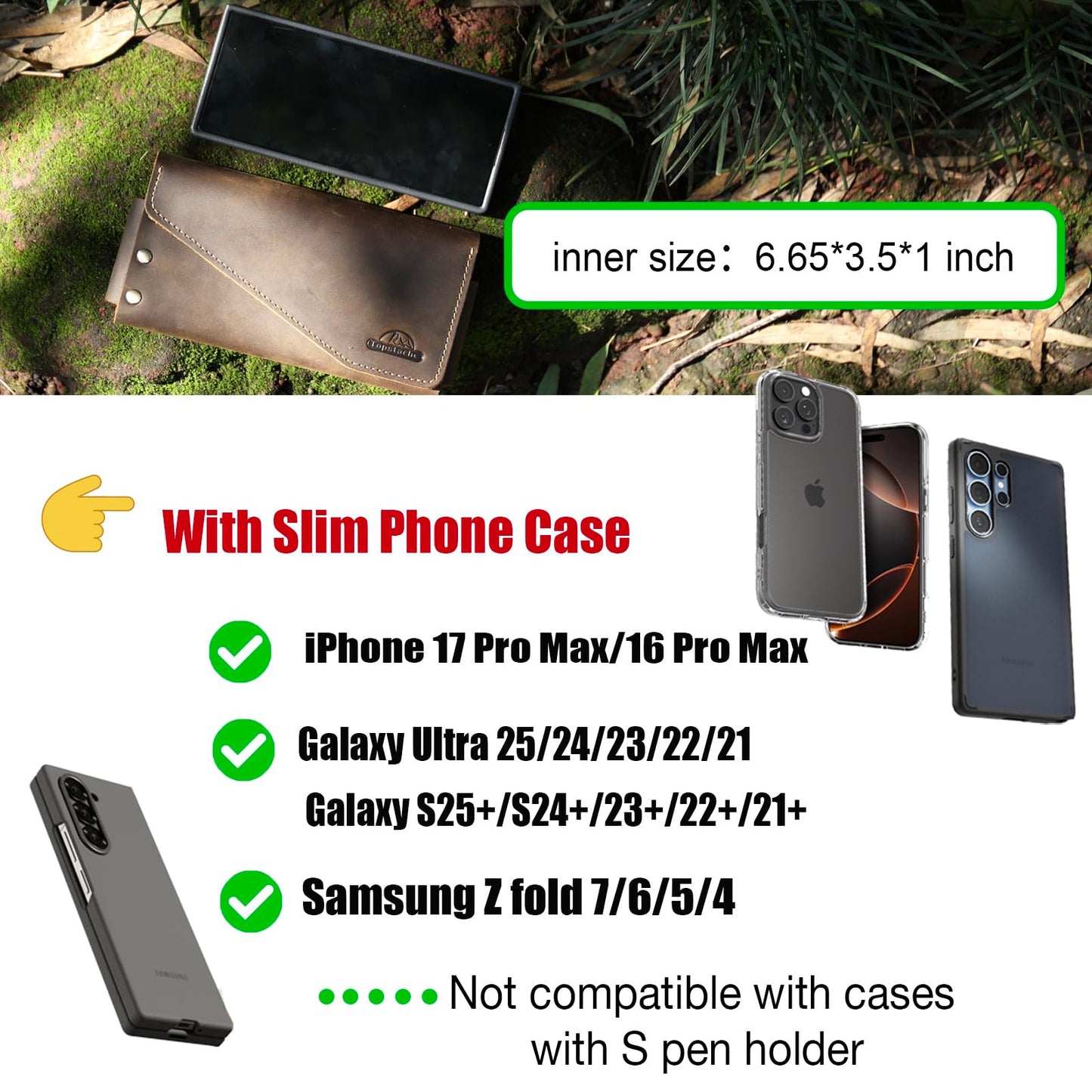 Topstache Leather Phone Holster for iPhone 17 Pro Max/17 Air- Magnetic Closure Belt Clip Cell Phone Case for Galaxy S25 Ultra- Card Holder Belt Pouch for Galaxy Z Fold 7/6/5/4/3, Darkbrown