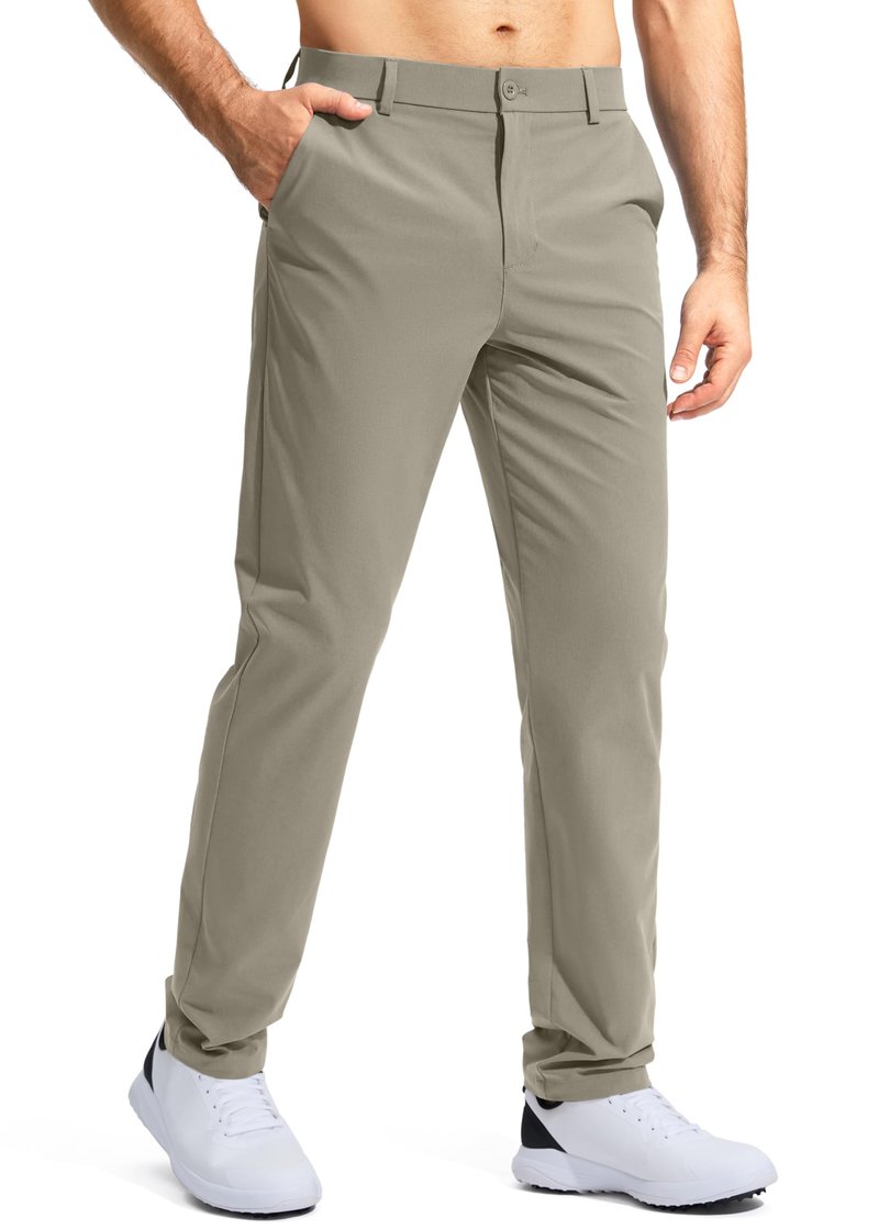 Pudolla Men's Golf Pants Work Dress Comfy Pants Casual Slacks Trousers with Pockets(Stone_Grey 34Wx30L)
