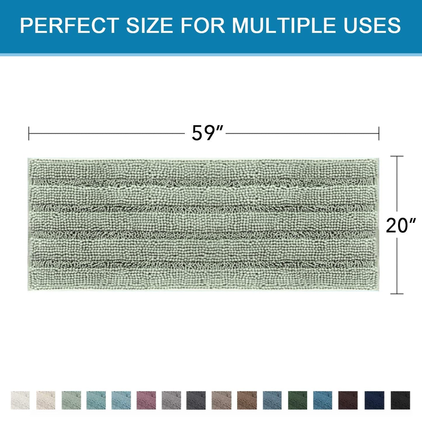 H.VERSAILTEX Bathroom Rugs Bath Mat Runner Rug Non Slip Kitchen Rug Extra Long Bath Rug Runners Oversized 59" x 20" Absorbent Washable Dry Fast Plush Area Rug for Bathroom/Bedroom - Sage