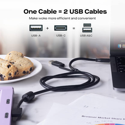 MP Mobile Pixels 2-in-1 USB Cable,3A/5.0 Gbps USB Type C to USB Type A/C Cable with Right Angle Head (3ft, Black)