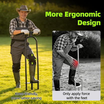 Manual Aerator Lawn Tool – Knee-Friendly Core Aerator for Gardeners with Knee Pain, 3 Hollow Tines for Yard Aeration, Removes Grass Plugs & Loosens Soil to Promote Lawn Health – Black
