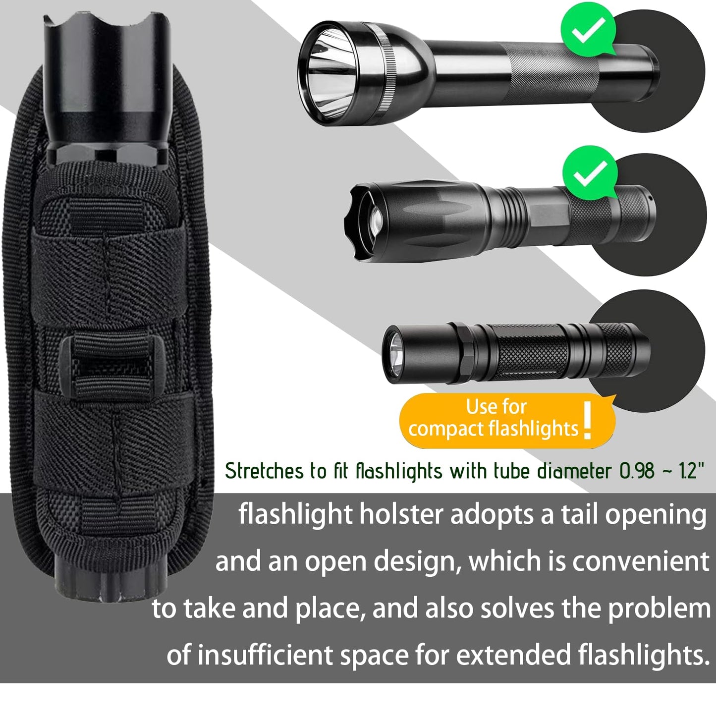 Hynhsun Tactical Flashlight Pouch Holster，Rotatable Flashlight Pouch with 360 Degree Carabiner Reel Clip，molle Flashlight Holder for Duty Belt Police Safety Belt