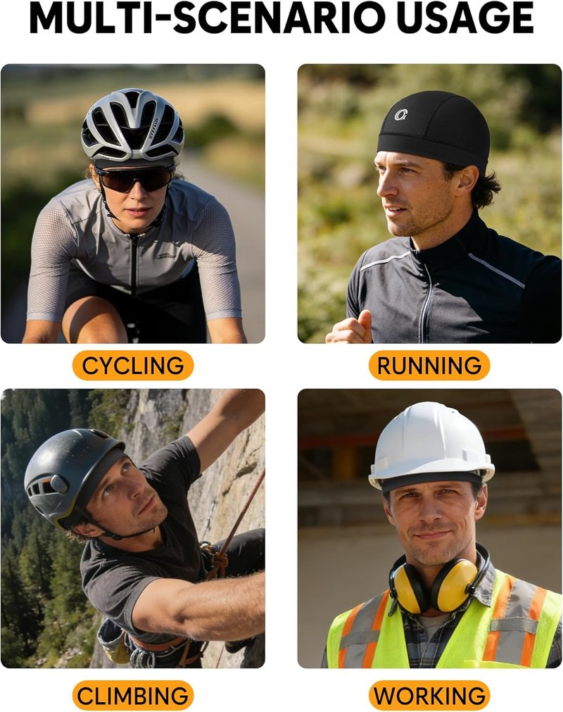 Cooling Skull Cap Helmet Liner - Breathable Mesh Running Hat | Lightweight Quick-Dry Sports Beanie for Men - 3 Pcs Set