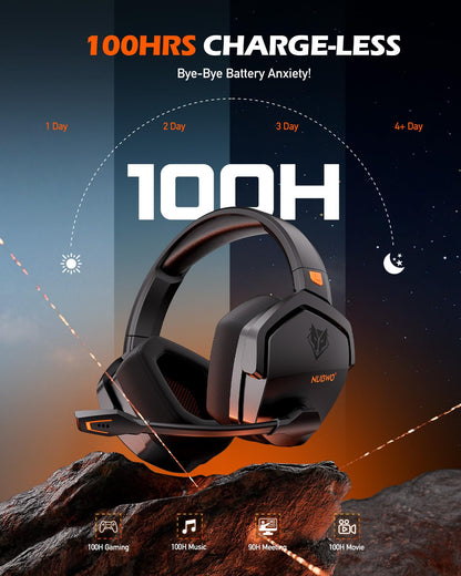 NUBWO Wireless Gaming Headset with Mic for Ps5 Ps4 PC, Zero Interference, 100-Hour Battery All-Day Play, 23ms Sync for Fortnite & Call of Duty/FPS Gamers, Triple Mode All Devices Compatible - Orange