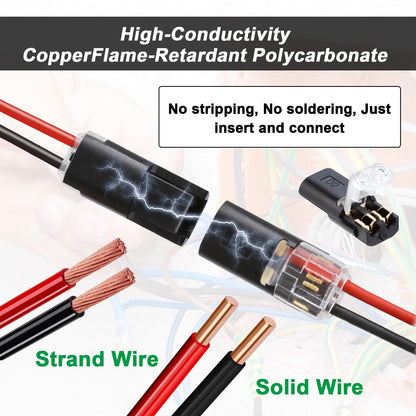 Double Wire Lock-Grip Connector, 2 Pin LED Light Strip Connector with Locking Buckle - No Stripping or Cutting Required (20PCS)