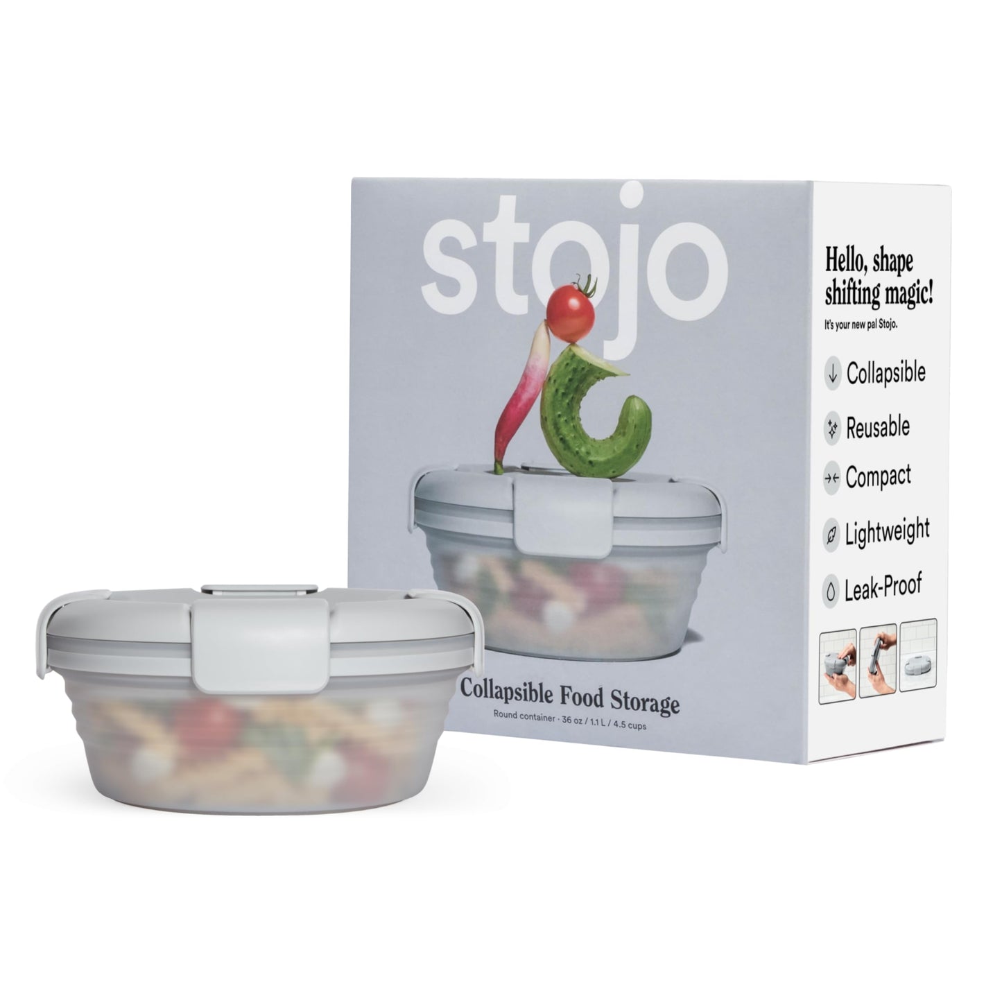 STOJO Collapsible Bowl - Translucent Denim Blue, 36oz - Reusable Silicone Bowl for Hot and Cold Food - Perfect for Travel, Meal Prep, To-Go Lunch, Camping & Hiking - Microwave & Dishwasher Safe