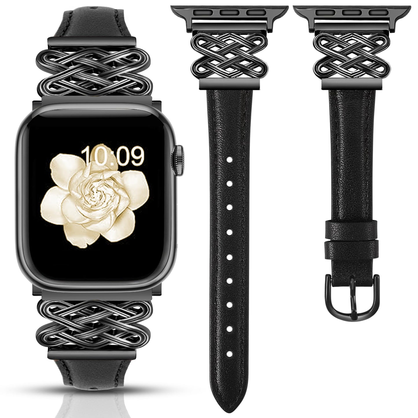 Leather Band for Women Slim Dressy Bands Compatible with Apple Watch 38mm 40mm 41mm 42mm 44mm 45mm 49mm, Designer Interlock Buckle Strap for iWatch Series 11/10/9/8/7/6/5/4/3/2/1/SE/Ultra