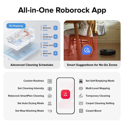 roborock Qrevo Series Robot Vacuum and Mop, 8000Pa Suction, Upgraded from Qrevo S, Anti-Tangle Brushes, Smart Obstacle Avoidance, Auto Mop Washing, All-in-One Dock, 200RPM Spinning Mops, Black(QV 35A)