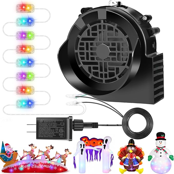 Replacement 1.5A Air Blower Fan for Inflatables, 8 Bright LED Light with Waterproof 2.0A Adapter, 12V Motor for Blow Up Yard Christmas Thanksgiving Outdoor Holiday Decorations